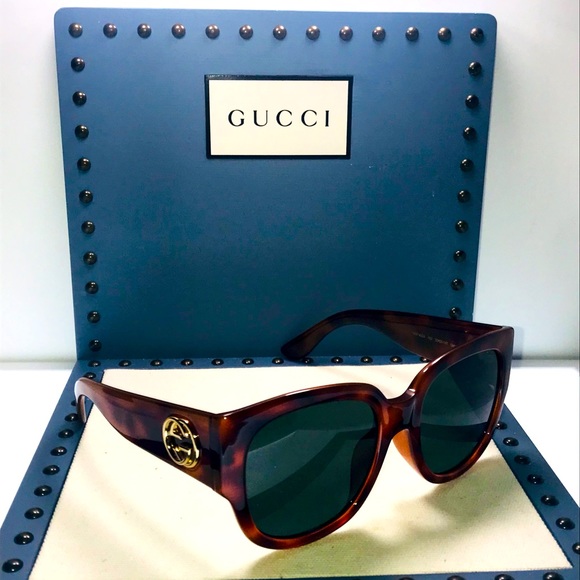 Green. Gucci Havana Round Sunglasses GG0142SA 002 - Picture 1 of 10